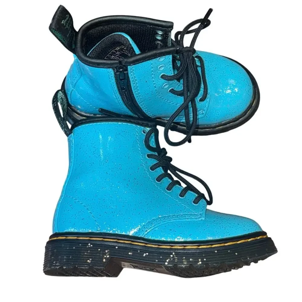Dr Martens 1460 Cosmic Glitter Turquoise Toddler Boots Size 7 EUC Side Zip